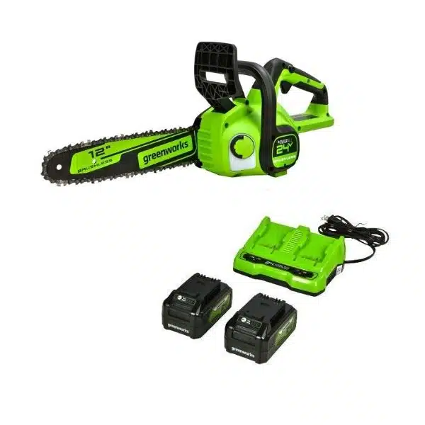 מסור שרשרת נטען "12 24V Brushless עם 2 סוללות 2Ah ומטען - Greenworks