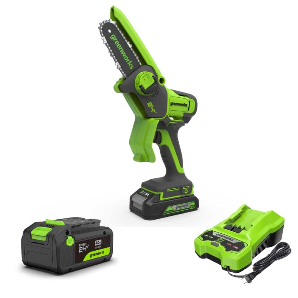 מסור שרשרת מיני נטען 24V כולל סוללה 2Ah ומטען - Greenworks