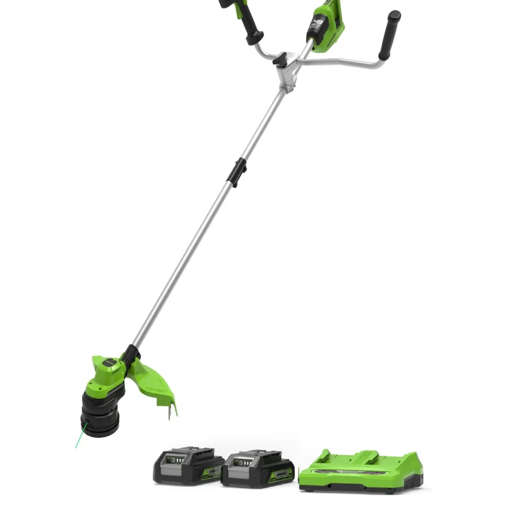 חרמש/קוצץ קנטים 48V  Brushless עם כידון, רוחב חיתוך 38 ס"מ + 2 סוללות 4.0Ah ומטען כפול - Greenworks