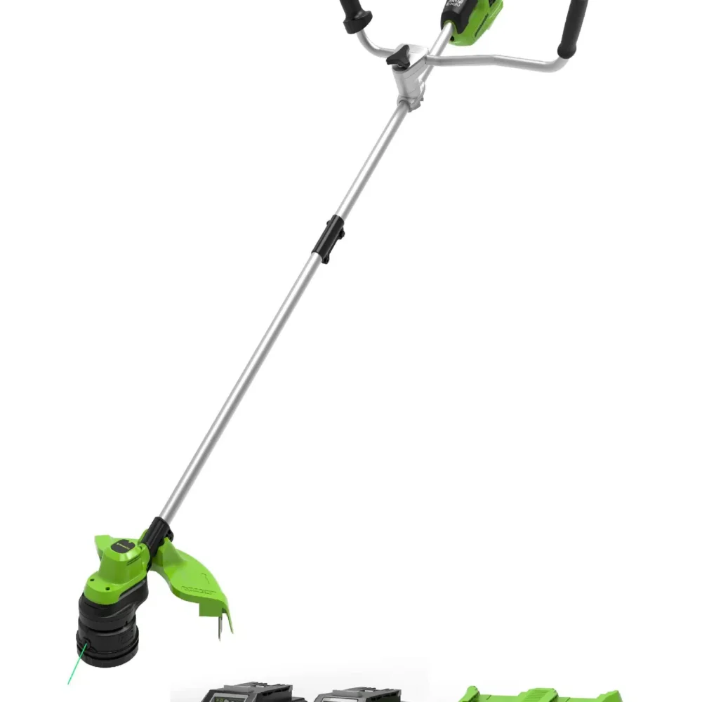 חרמש/קוצץ קנטים 48V  Brushless עם כידון, רוחב חיתוך 38 ס"מ + 2 סוללות 4.0Ah ומטען כפול - Greenworks