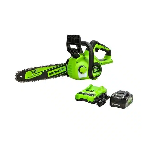 מסור שרשרת נטען "12 24V Brushless עם סוללה 4Ah ומטען - Greenworks