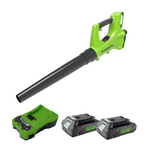 מפוח עלים נטען 24V + שתי סוללות 2Ah + מטען מהיר Greenworks