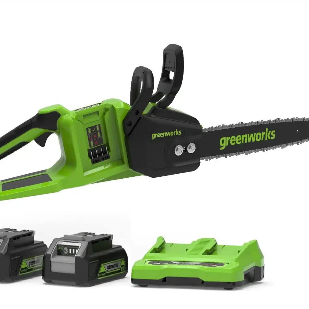 מסור שרשרת נטען "14 48V (2x24V) Brushless עם 2 סוללות 5Ah ומטען Greenworks